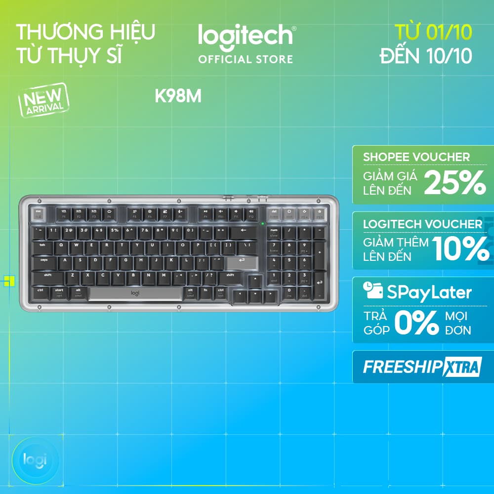 Bàn phím cơ không dây Logitech Alto Keys K98M - Đệm hấp thụ rung động, đèn nền, Bluetooth, Sạc USB-C
