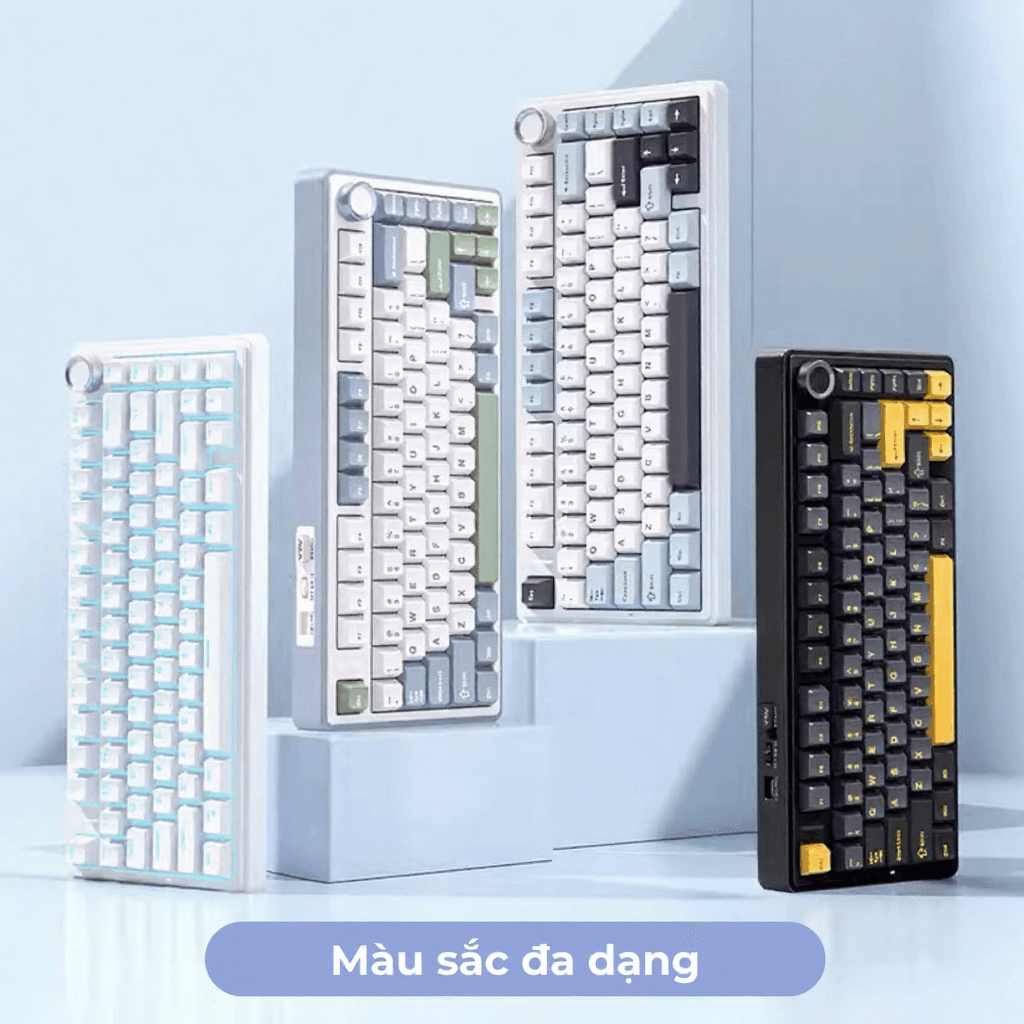 Bàn phím cơ không dây Aula F75 mạch xuôi - Hỗ trợ hotswap mạch 5pin - Có núm xoay tiện lợi