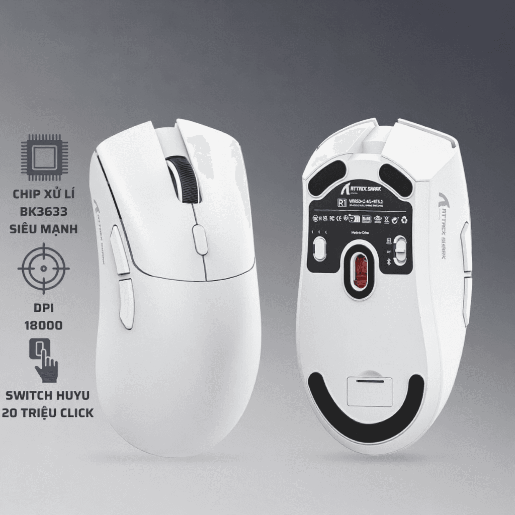 Chuột Gaming Không Dây Ziyou Attack Shark R1 Siêu Nhẹ 18000 DPI Kết Nối 3 Chế Độ Bluetooth / 2.4G / Type-C