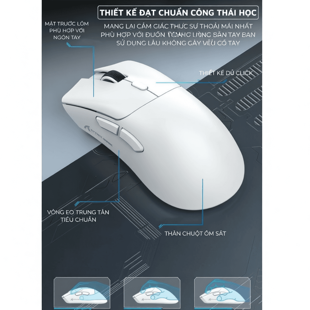 Chuột máy tính không dây gaming Attack Shark R1 bluetooth, siêu nhẹ,18000 dpi, chip Paw3311 siêu mạnh, có app điều chỉnh