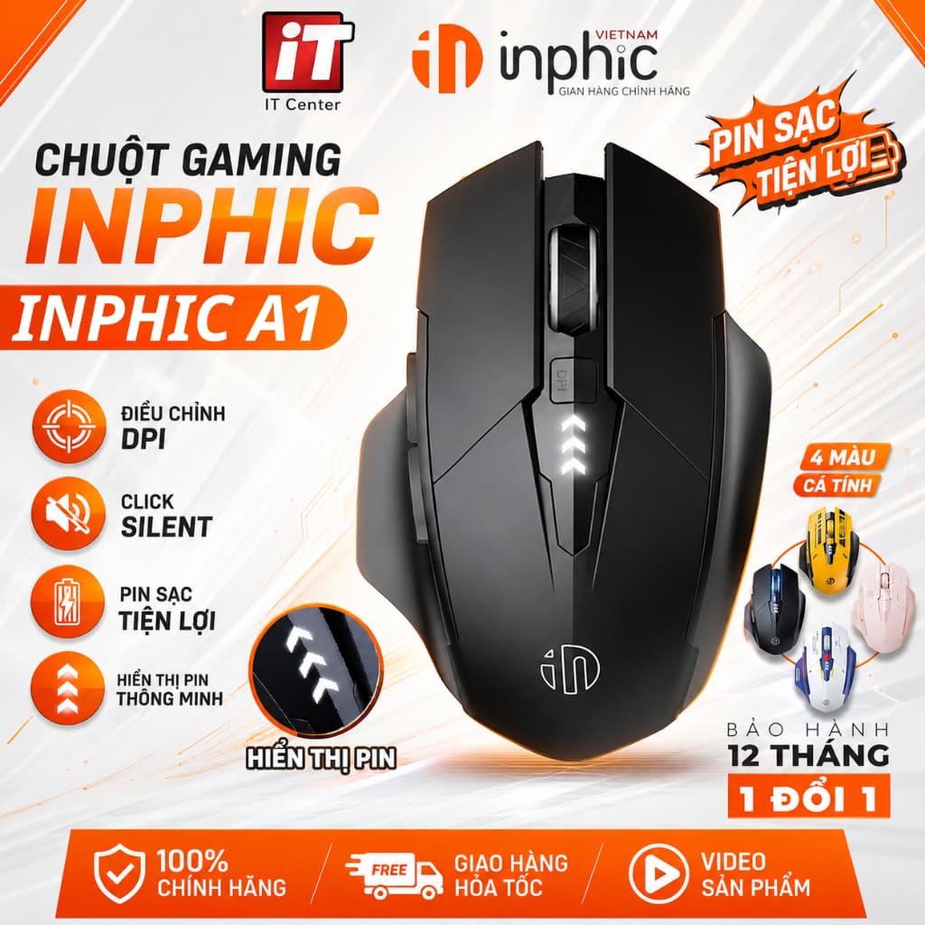 Chuột gaming không dây sạc pin Inphic A1 cho game thủ chơi game chuyên nghiệp kết nối Wireless 2.4G
