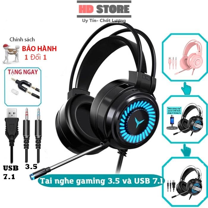 Tai nghe gaming chụp tai có mic đàm thoại Led RGB,headphone dùng cho máy tính điện thoại laptop ipab