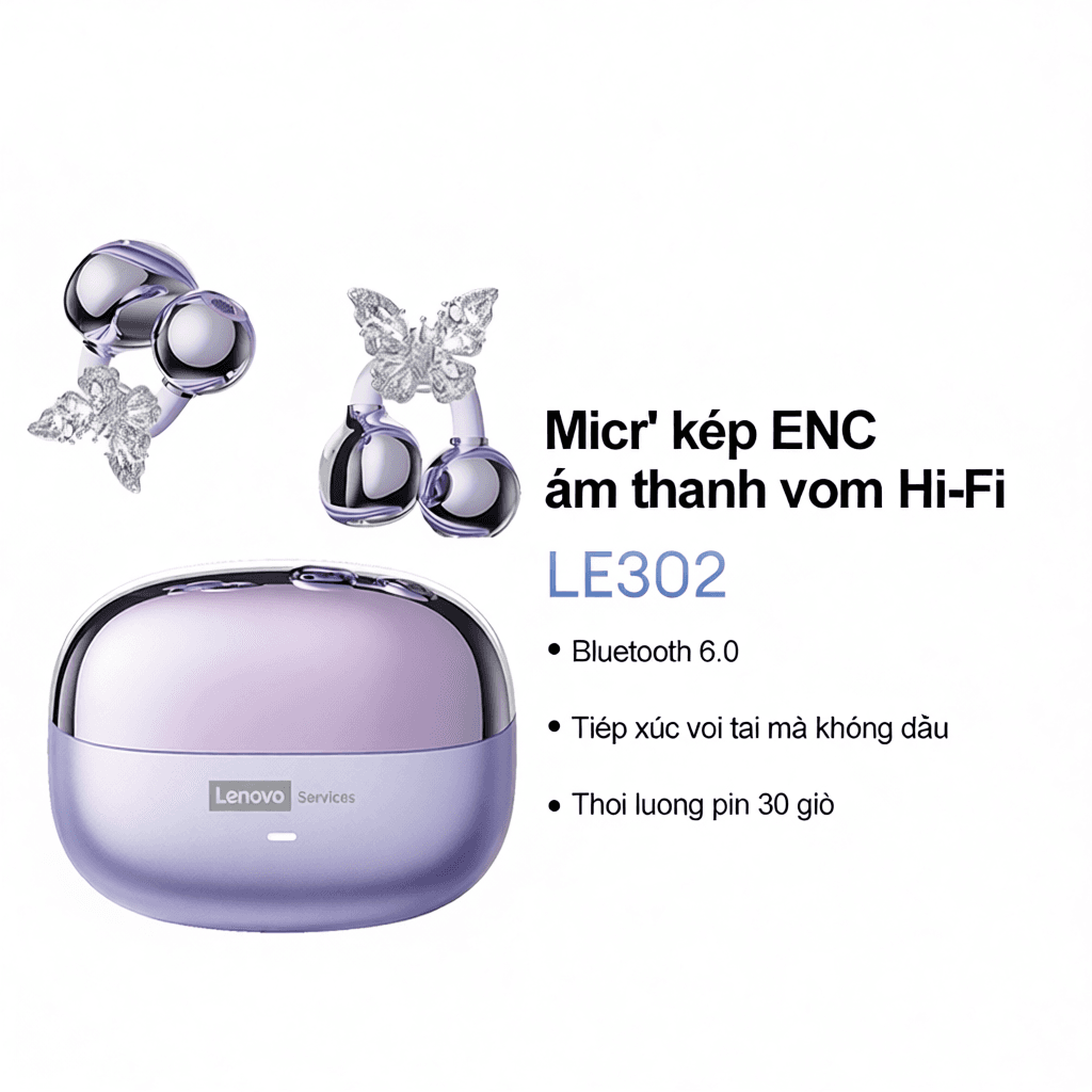 Tai nghe Bluetooth 6.0 Lenovo LE302 Độ trễ thấp, IPX5, Chất lượng âm thanh HIFI