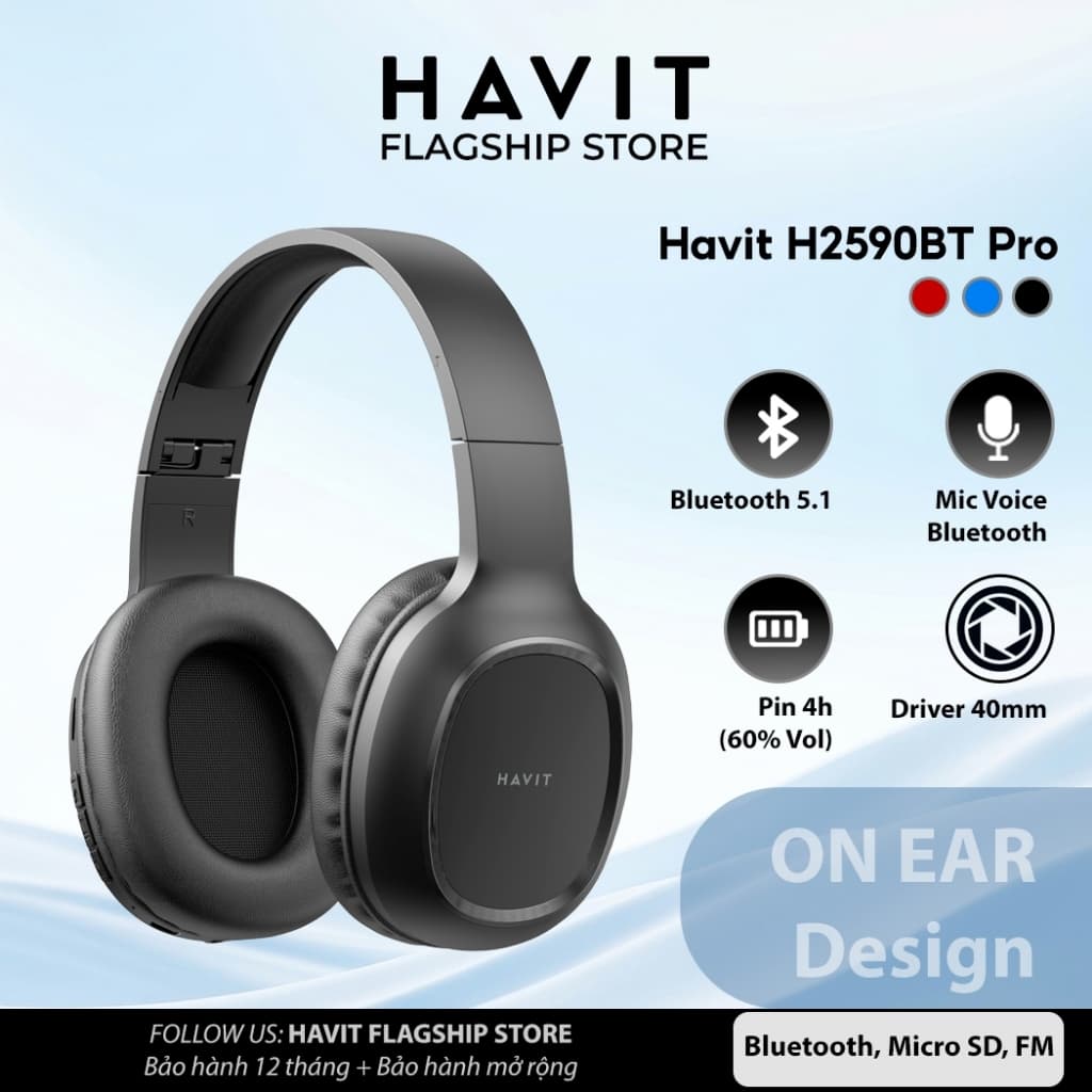 Tai Nghe Chụp Tai Havit H2590BT Pro Bluetooth 5.1 (Bản nâng cấp của Havit i62) - Hàng chính hãng