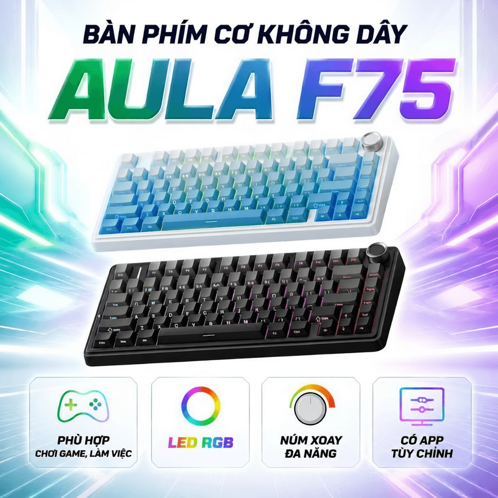 Bàn phím cơ AULA F75 mạch xuôi Hotswap